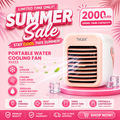 PINK - TYLEX XM33 Portable Water Air Cooling Fan Multi-Function 3 Speed Mode
